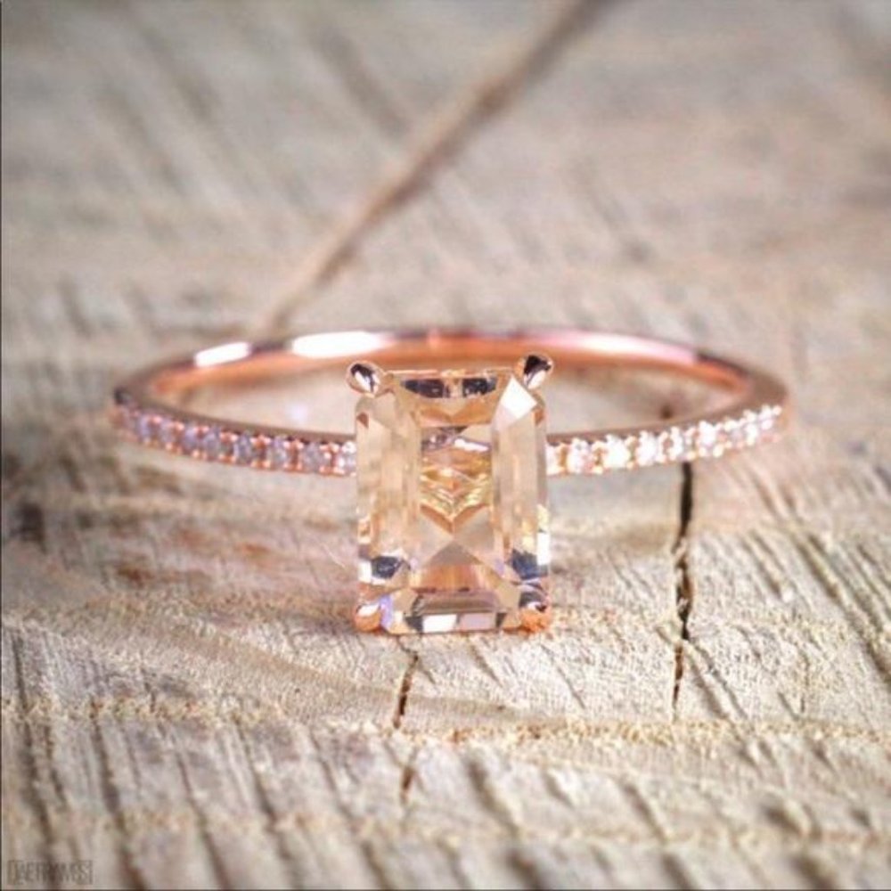 NEW 18K ROSE GOLD DIAMOND MORGANITE 2PC RING SET - Picture 2 of 4